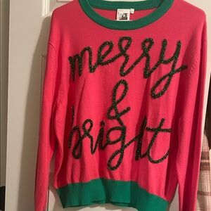 QUEEN OF SPARKLES Pink and Green Holiday Sweater